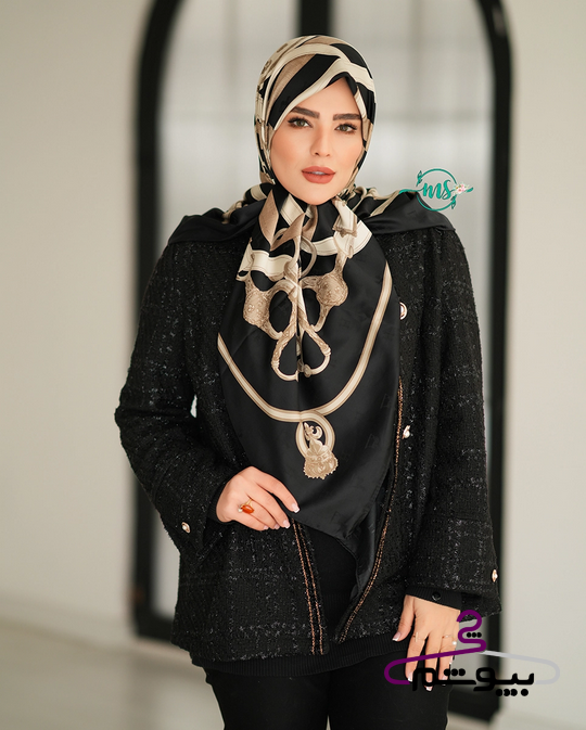روسری طرح کمربندی هرمس مشکی کرم